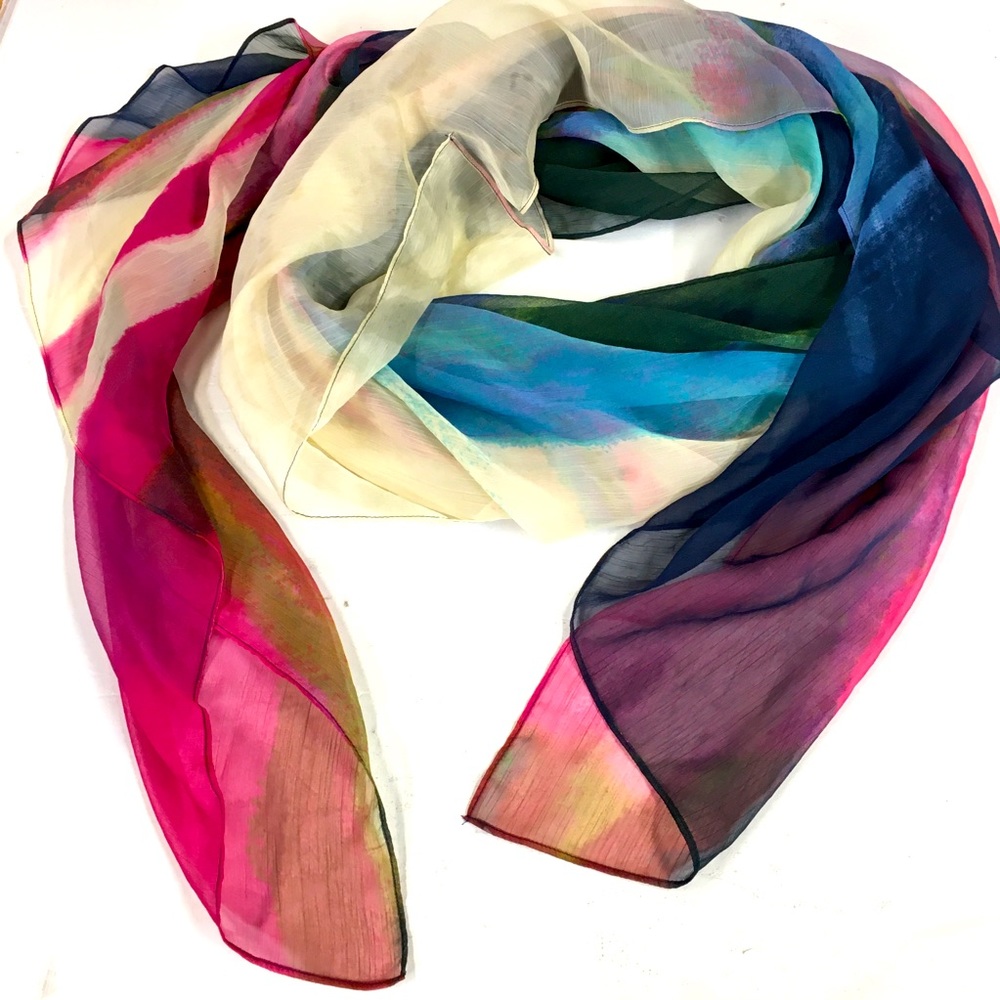 Pier 1 Sheer Pink, Green, and Blue Jumbo Scarf
